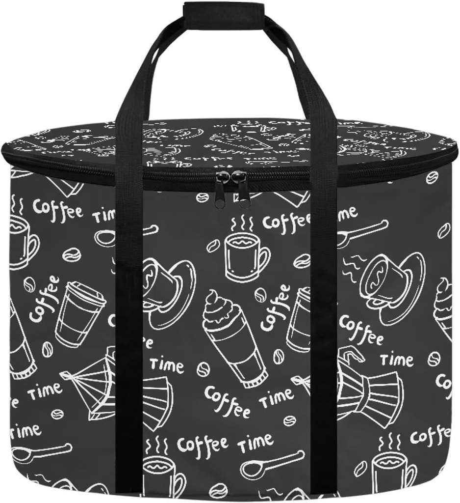 Portable Travel Slow Cooker Carrier Bag Insulated Leak-proof Slow Cooker Carrier Compatible with 6-8 Quart Crock Pot with Easy to Clean Lining Black Coffee Print