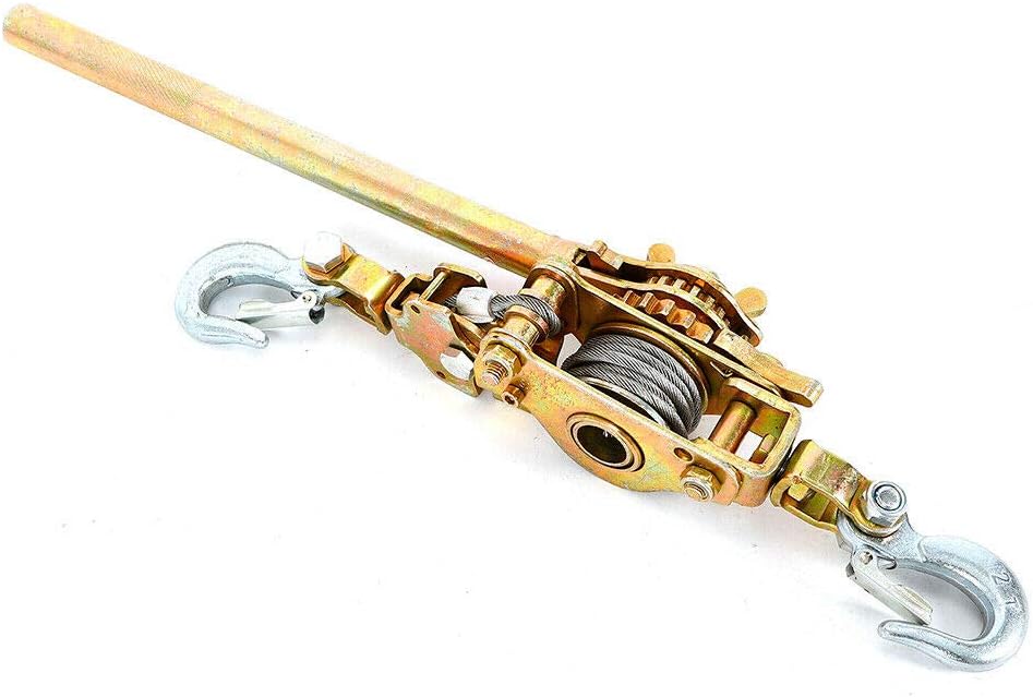 Heavy-Duty Hand Puller with Cable Rope 2 Ton Hand Puller Come Along Cable Hoist Hooks 4400LB W/Heavy Duty Metal Gear