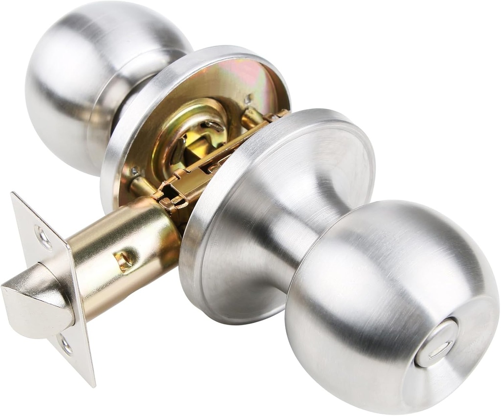 Privacy Door Knob for Bedroom Bathroom Doorknob Satin Nickel Indoor Door Knob Locks Security Round Door Knob Handle Silver Room Door Knob with Lock 1 Pack