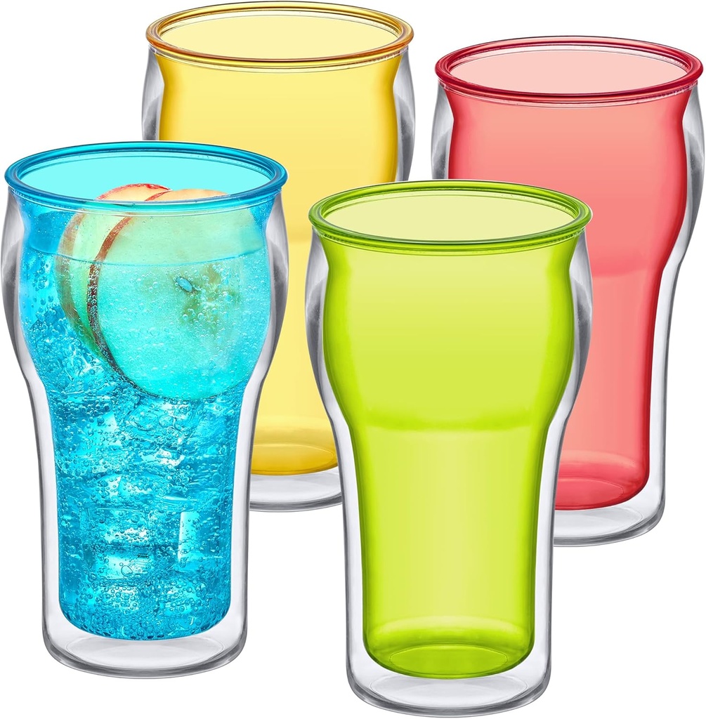 Amazing Abby - Rockies - 20-Ounce Insulated Plastic Tumblers (Set of 4), Double-Wall Plastic Drinking Glasses, Mixed-Color Reusable Cups, BPA-Free, Shatter-Proof, Dishwasher-Safe