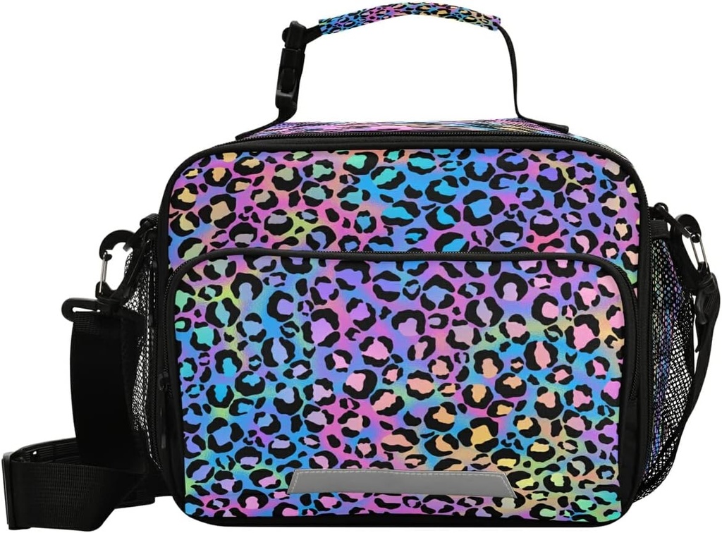 MNSRUU Student Lunch Bag Rainbow Leopard Insulated Lunch Totes Picnic Bag Lunch Box with Adjustable Shoulder Strap for Teen Kids Adults
