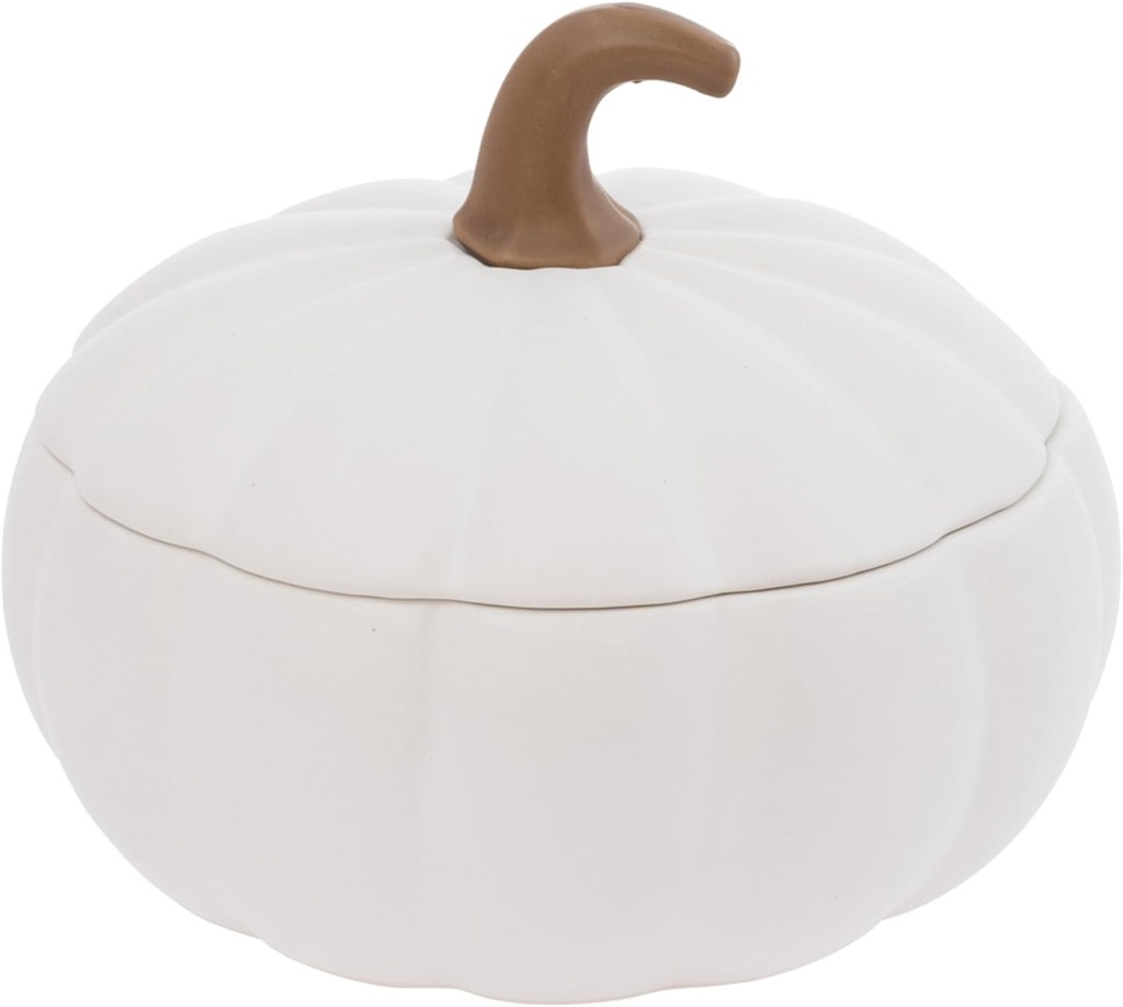 Boston International Pumpkin Dish with Lid Serving Bowl & Storage Container, Large, White
