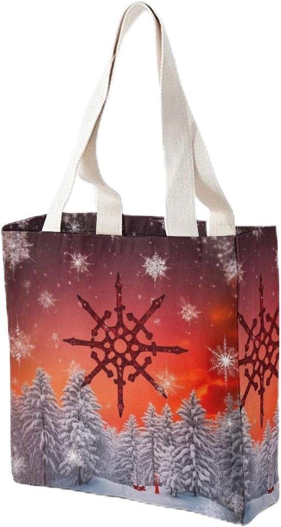 Canvas Tote Bag for Women Reusable Grocery Bag Red Sky Snow Flake Shopping Bags Casual Shoulder Bag Handbag