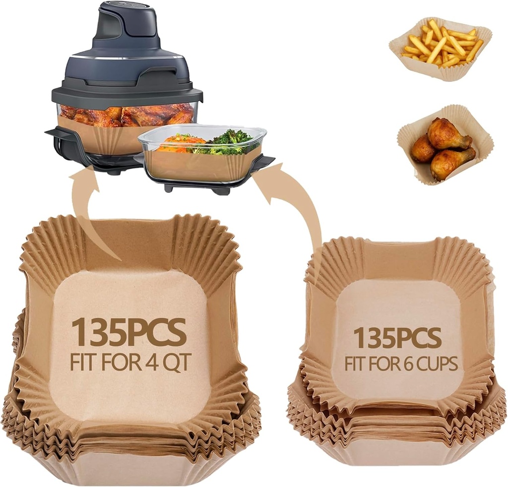 Air Fryer Liners for Ninja Crispi, 270PCS Disposable Paper Liners for Ninja Crispi 4-in-1 Portable Glass Air Fryer Cooking System, Ninja Crispi Parchment Paper Containers