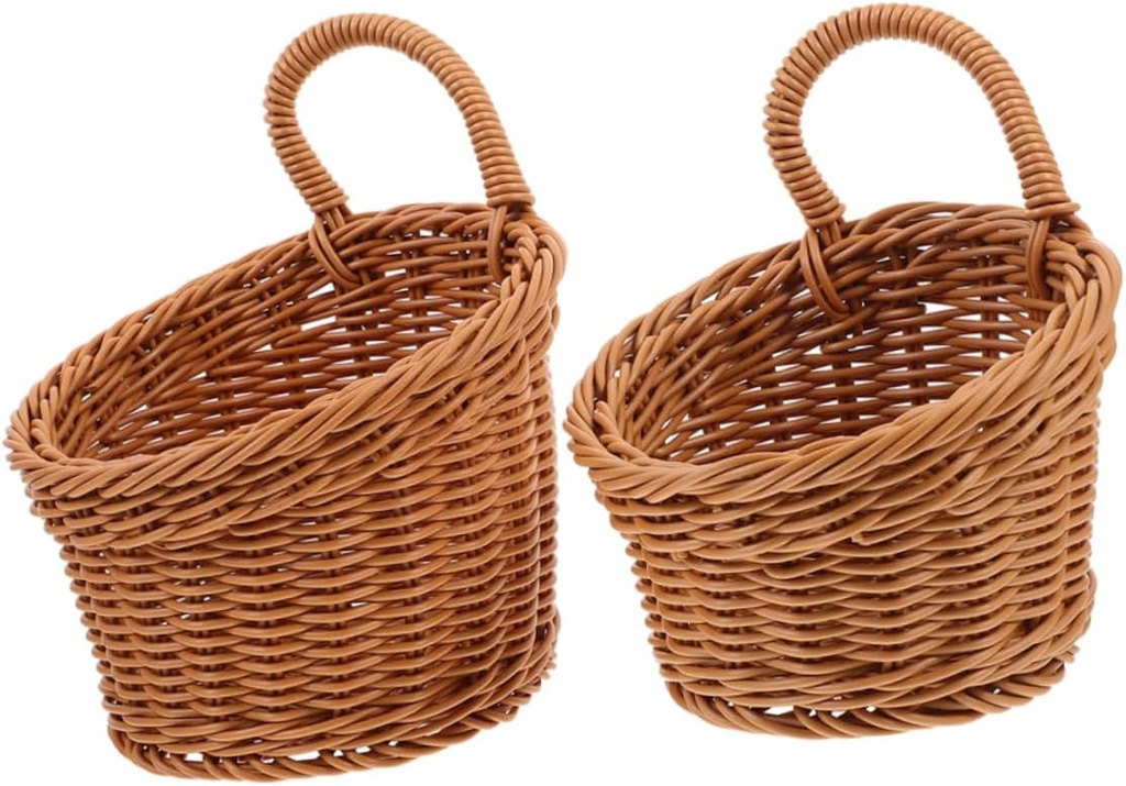 Garneck 2pcs Woven Wall Hanging Basket Decorative Storage for Kitchen Home for Fruits Vegetables and Seasonings Easy to Install Rustic Design