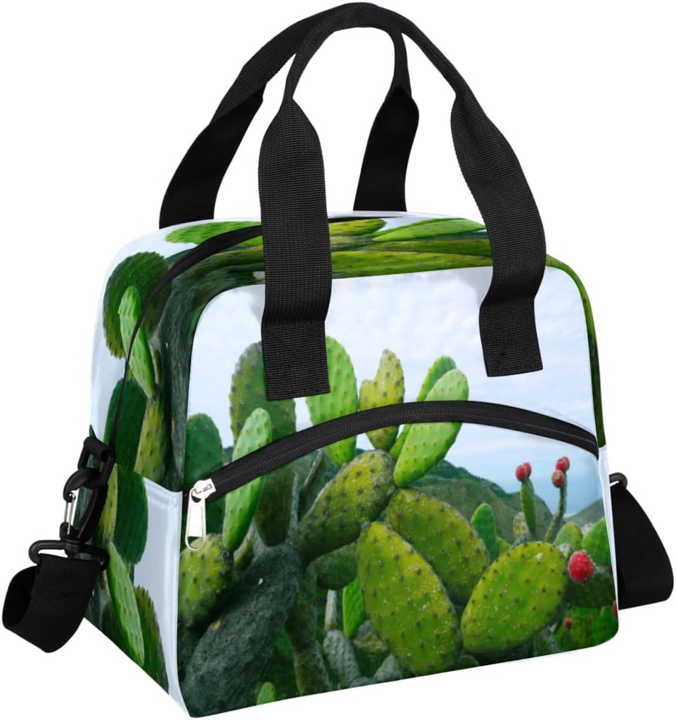 Bulbous Cactus Prickly Pear Insulated Lunch Bag Women Reusable Lunch Tote for Adult Men Adjustable Shoulder Strap Cooler Durable Lunch Box for Office Work Picnic Travel