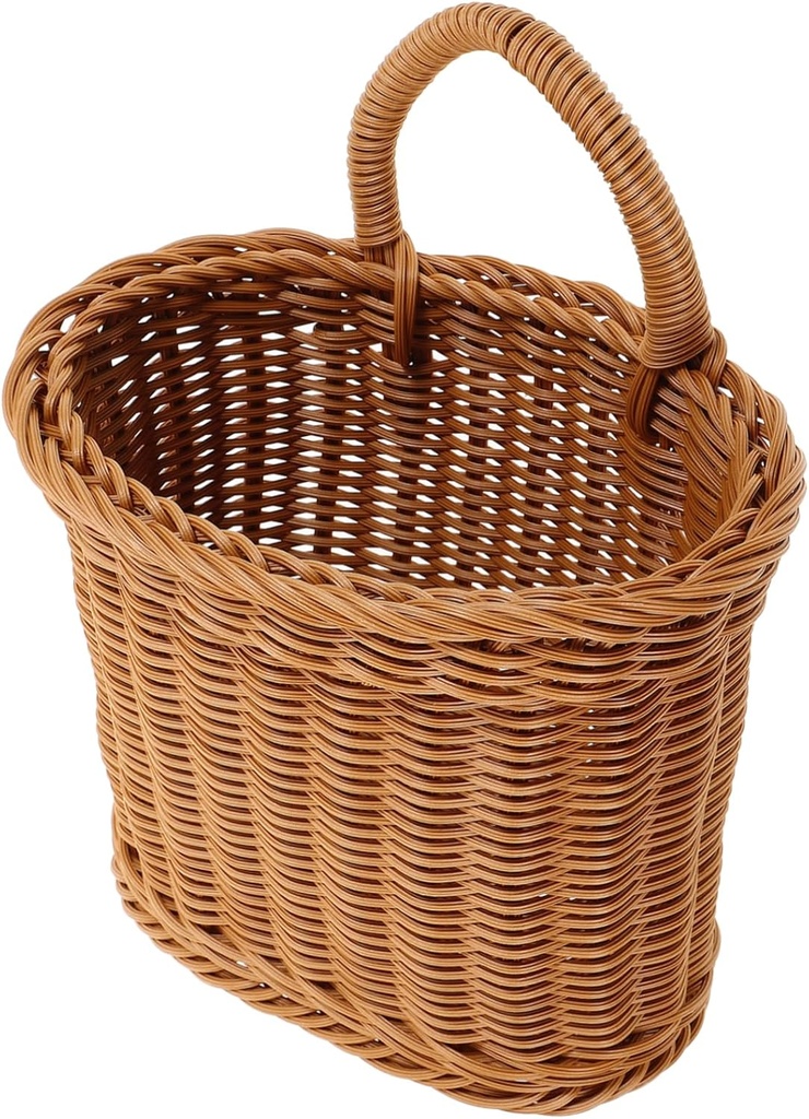 Luxshiny Retro Woven Wall Hanging Basket with Handle Lightweight Imitation Rattan Storage Organizer for Home Kitchen Garden Balcony and Flower Pot Holder