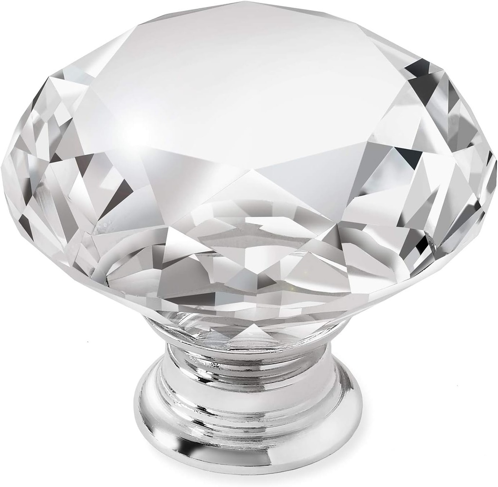 CAULDHAM 25 Pack Premium Glass Crystal Kitchen Cabinet Knobs Pulls (1-5/8" Diameter) - Dresser Drawer/Door Hardware - Style C444