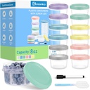 12 Piece 8 oz Plastic Food Storage Containers with Lids, Reusable Freezer Storage Containers, Small Meal Prep Containers with Pen and Brush, BPA-Free, Screw Top, Microwave & Dishwasher Safe