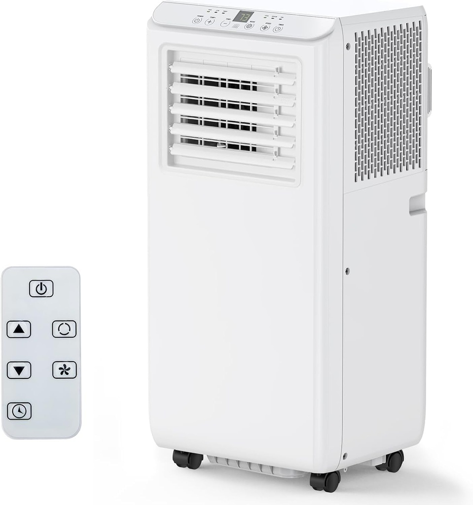 8,000 BTU Portable Air Conditioner - Compact Design, 3-in-1 Functionality (Cooling, Dehumidifier, Fan), Remote Control, Includes Window Kit, Cools Rooms Up to 350 Sq.Ft, White
