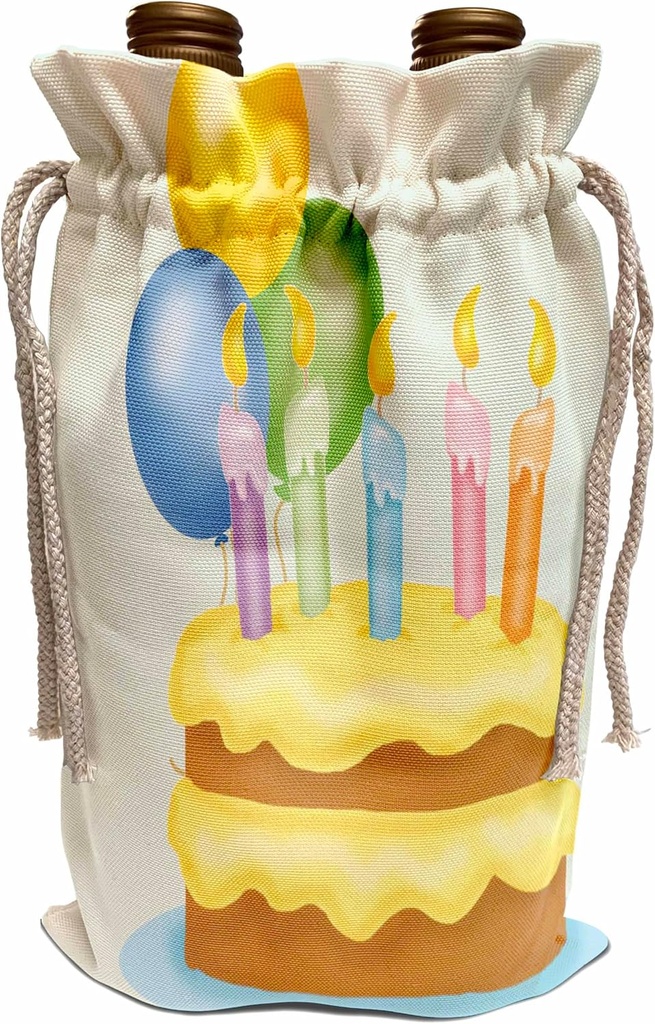 3dRose Wine Bag - Lemon Frosted Birthday Cake With Balloons Birthdays