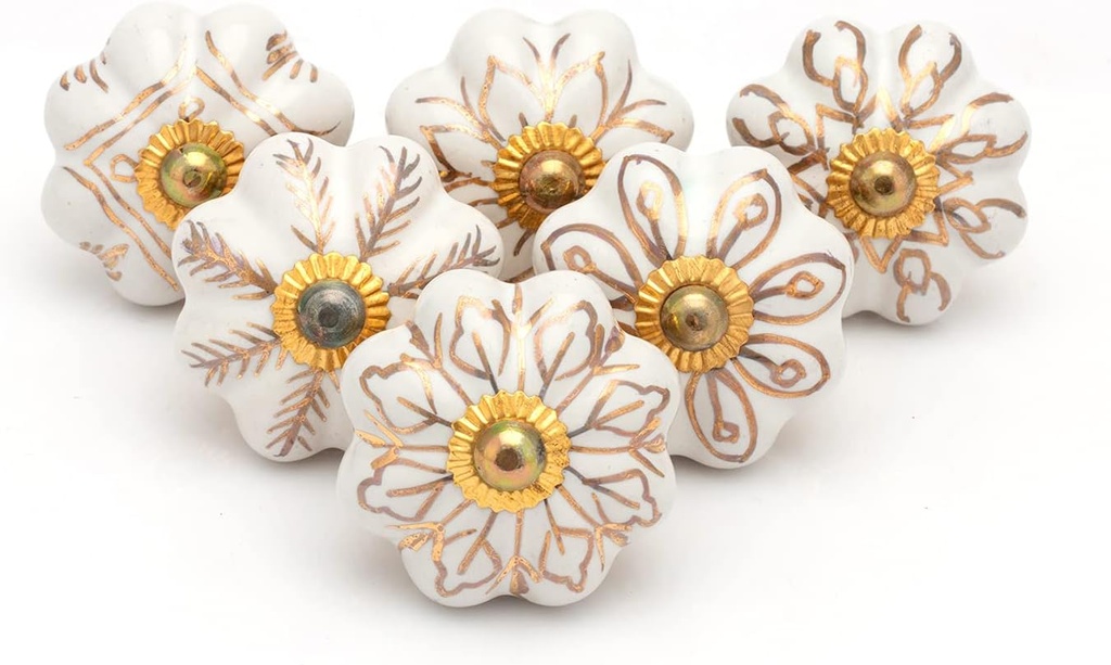 Drawer Pulls and Knobs - Countryside Handmade Ceramic Dresser Pulls Kitchen Cabinets Cupboard Wardrobe Handle Boho Decor Furniture Hardware - Gold Star - Pack of 6