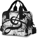 Sinestour Music Notes Insulated Lunch Bag Gunge Black Reusable Cooler Lunch Box Adjustable Shoulder Strap for School Office Picnic Adults Men Women