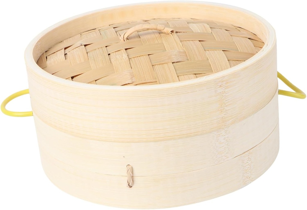 2pcs Bamboo Steamer with Handles 18cm Food Steamer Basket for Cooking Dumplings and Buns Kitchen Set for Home Cooking