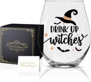 Perfectinsoy Funny Drink up Witches Wine Glass, Halloween Funny Wine Glass, Halloween Funny Gift for Him, Her, Mom, Wife, Boss, Sister
