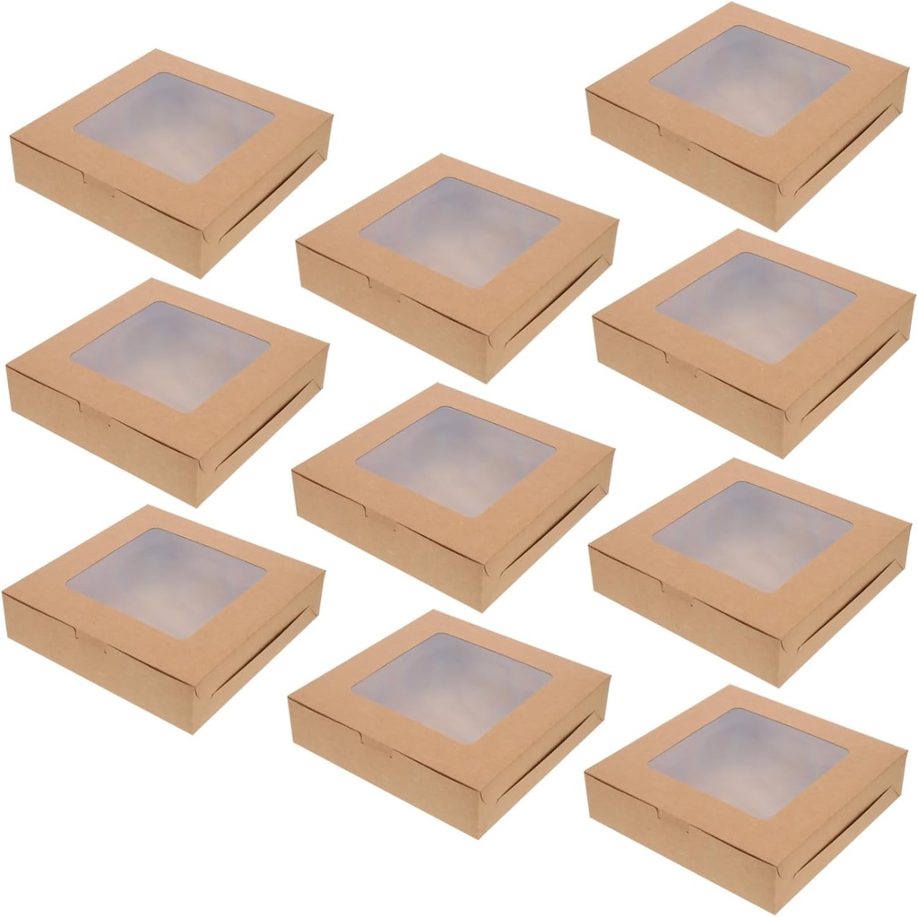 Unomor 10pcs Brown Cake Boxes Window Creative Cupcake Packaging for Bakery and Home Use Kraft Material