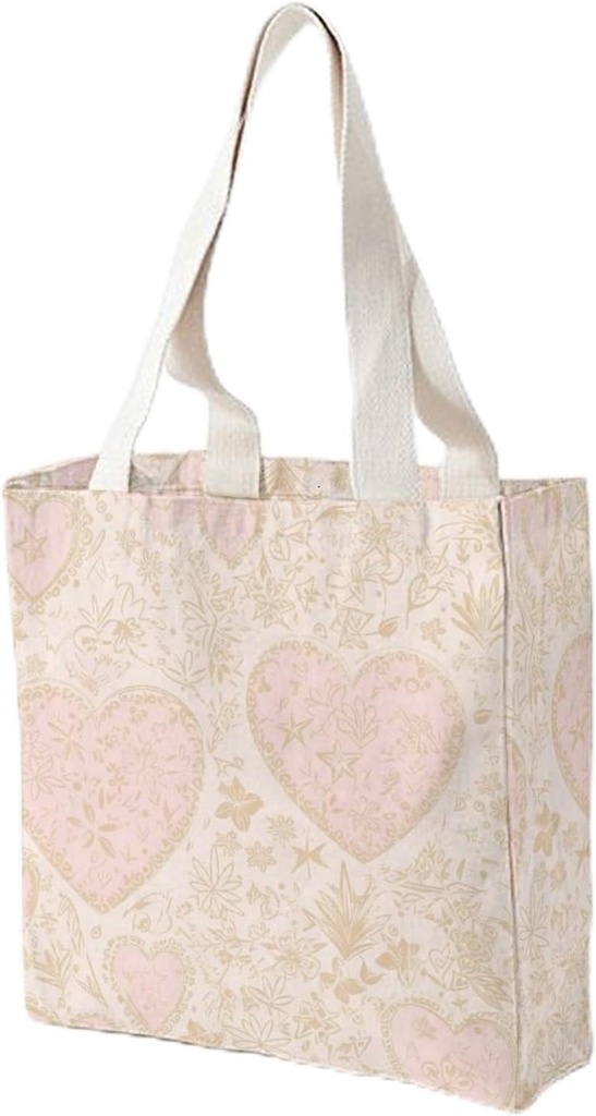 Canvas Tote Bag for Women Reusable Grocery Bag Hearts And Stars Shopping Bags Casual Shoulder Bag Handbag