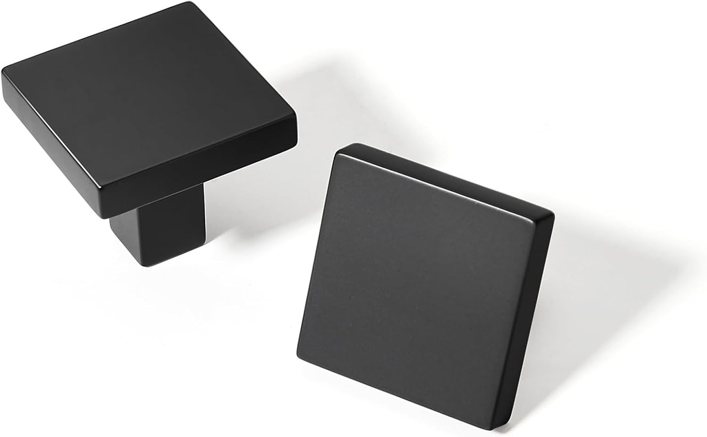 TUNNY 10 Pack Square Solid Cabinet Knobs - Matte Black Furniture Hardware Handles for Kitchen Cabinets Bedroom Dresser Wardrobe Cabinet Pulls