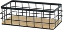 Wire Storage Baskets with Wood Base Rectangular Desktop Wall Hanging Metal Basket Color Minimalist Heavy Duty Baskets for Kitchen Bathroom, for Organizing