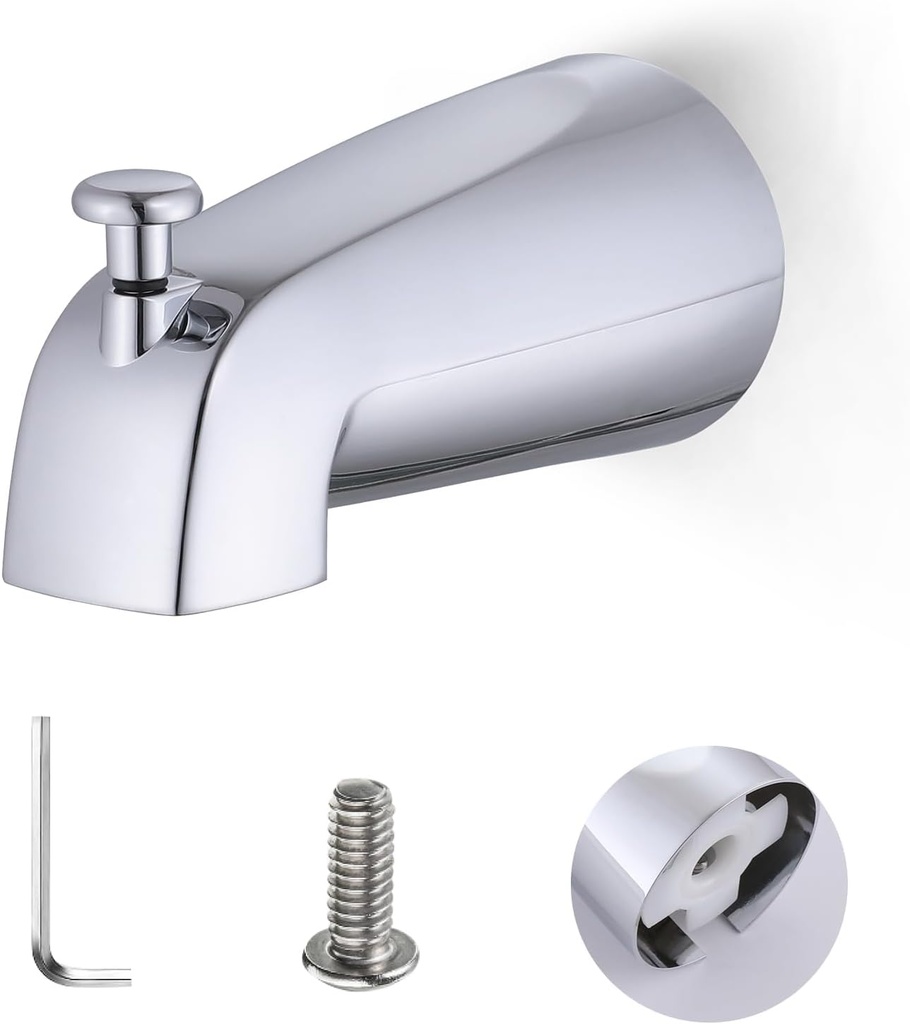 Chrome Tub Spout, Universal Bathtub Spout Slip-On Bathtub with Diverter, All Metal Slip Fit Bathroom Tub Spout with Pull-Up Diverter, Fits 1/2" Copper Tube