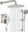 gotonovo Slide Bar Shower System Round High Pressure Showerhead and 6-Spray Handheld Combo Shower Faucets Sets Complete Wall Mount Shower Valve and Trim Kit, 10 Inch, Brushed Nickel
