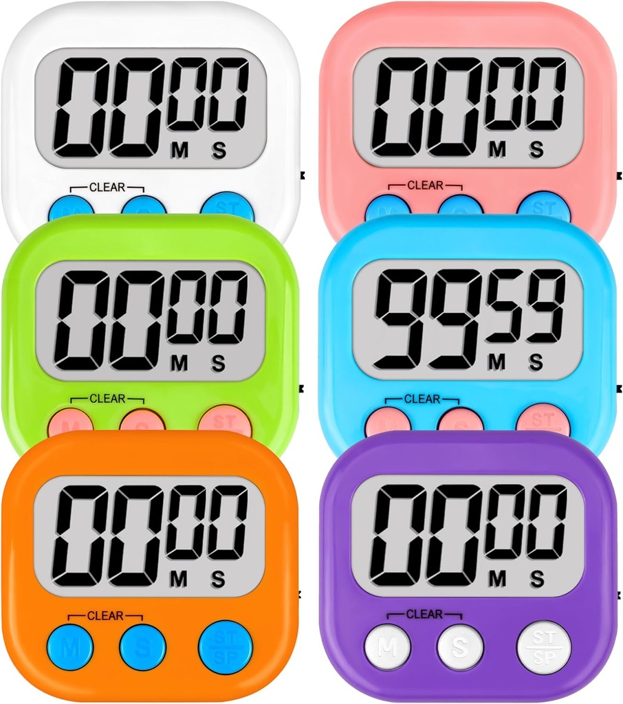 ZILLEEN Classroom Timers for Kids Classroom Magnetic Digital Kitchen Timers for Cooking Teachers Gym Game 6 Pcs