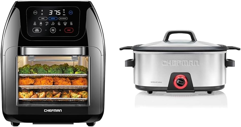 CHEFMAN Multifunctional Digital Air Fryer+ Rotisserie, Dehydrator, Convection Oven, 17 Touch Screen & 6-Quart Slow Cooker, Electric Countertop Cooking, Stovetop & Oven-Safe Removable