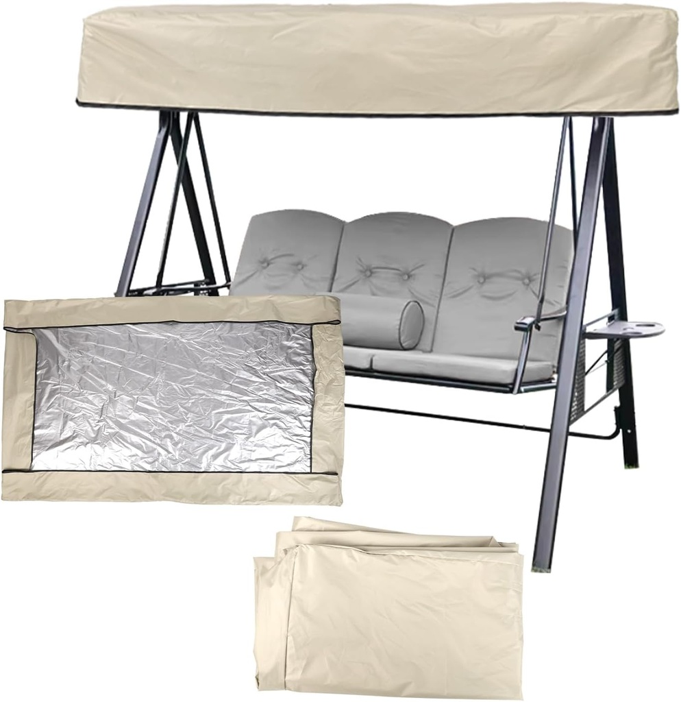 Swing Canopy Replacement Cover, 64.57x44.89x5.9in Porch Swing Top Cover Waterproof Windproof Sunshade for Outdoor Courtyard Patio 3 Fabric Seat Garden Hammock Chair (Beige)