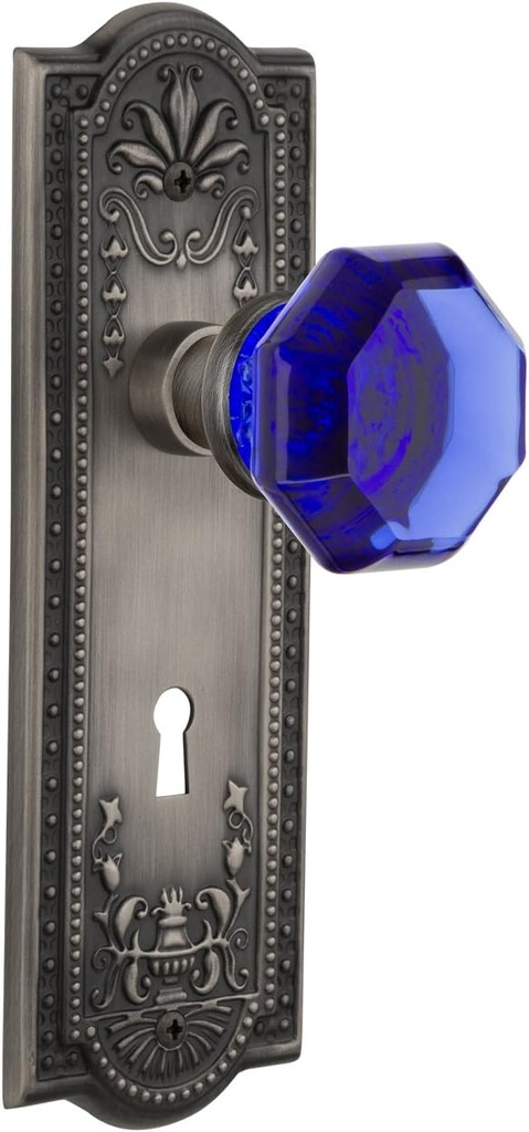 Nostalgic Warehouse 725598 Meadows Plate with Keyhole Privacy Waldorf Cobalt Door Knob in Antique Pewter, 2.75