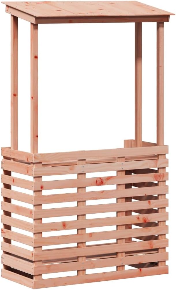 vidaXL Outdoor Patio Bar Table with Roof - Solid Douglas Wood Rectangular Furniture for Garden/Balcony - Brown 44.3" L x 22.4" W x 77" H with Storage Shelves