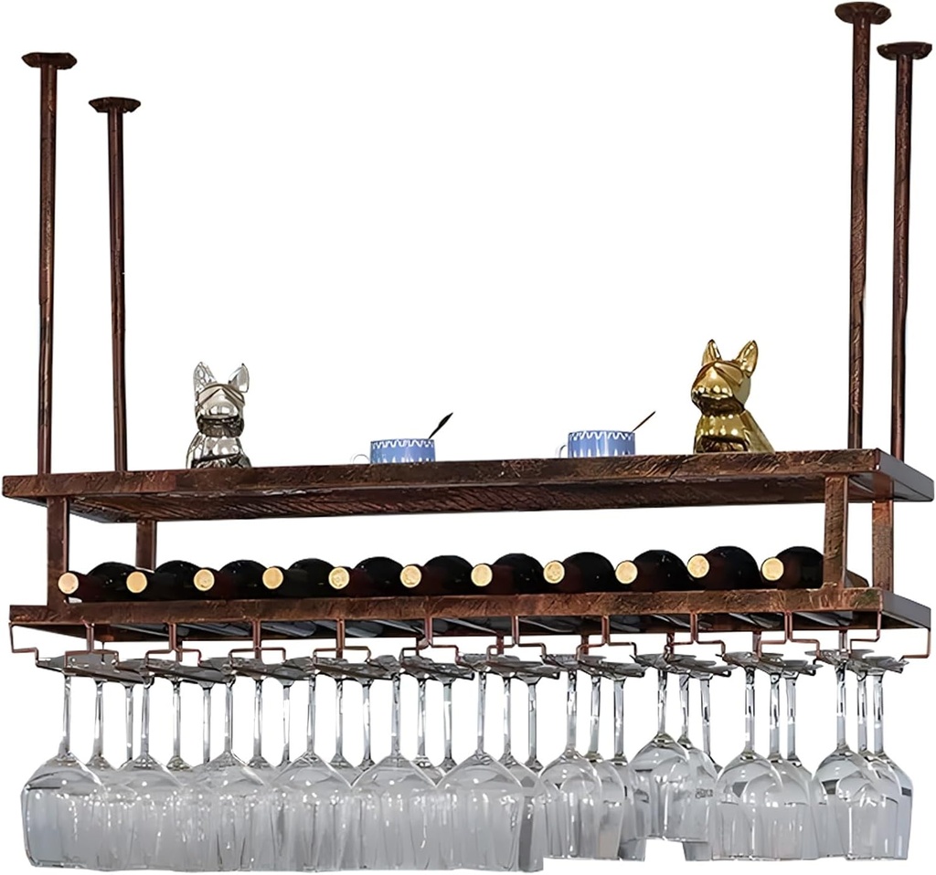 LIGUOYI Ceiling Wine Glass Rack, Hanging Wine Glasses Metal Rack 3 Layers Adjustable Wine Glass Holder 24~79/in Durable Glasses Storage Hanger for Kitchen Wine Cellar Bar