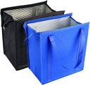2PCS Refrigerator Grocery Bag,Cooler Bag,Zipper,Black,Blue