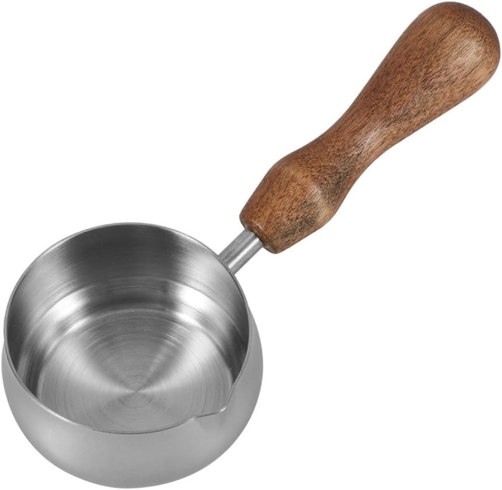 Metal Pot Pitcher Wooden Handle Small Milk Jug for Coffee Tea Espresso Home Restaurant