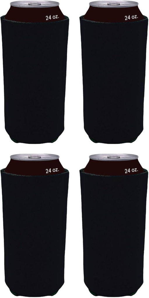Blank Foam Collapsible 24 oz. Can Coolie - Made in USA (Black, 4 Pack)
