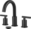 gotonovo 3 Hole 2 Handles Lavatory Basin Bathroom Sink Faucet with Pop Up Drain with Hot and Cold Mixer Valves 8 Inch Widespread Bathroom Faucet Matte Black