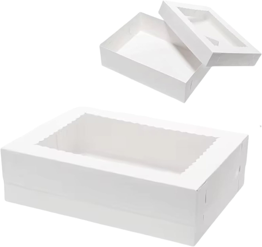 10 Pieces 14x10x4 Cake Box - Cake packing box with window, perfect for pastry bakery cakes, cupcakes and donuts! Great stylish white packaging for cookies and pies!”