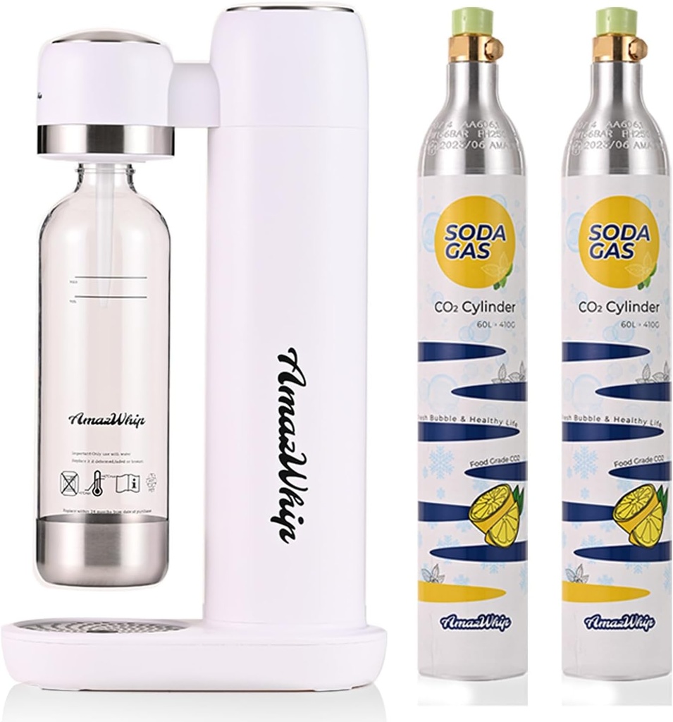 Sparking Water Maker, Household Portable Bubble Water Machine With Thread CO2 Gas Cylinders, CO2 Soda Maker Machine For Carbonated Beverage Homemade (White + 2 Canisters)