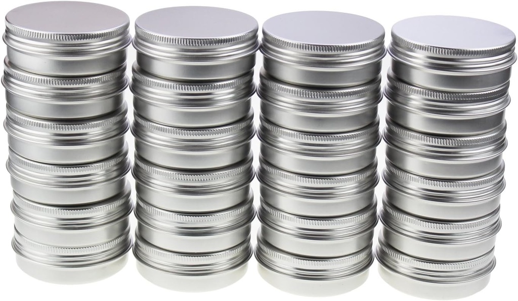 LJY 24 Pieces Round Aluminum Cans Screw Lid Metal Tins Jars Empty Slip Slide Containers (2 oz)
