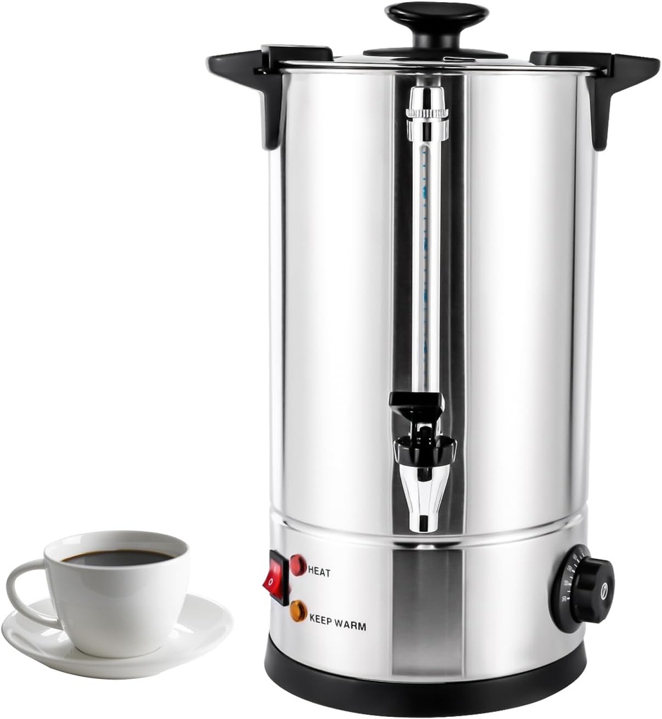 Commercial Coffee Urn 10L/2.6Gal, 1KW Stainless Steel Quick Brewing Hot Water Dispenser with with Indicator Light, Portable Coffee Pot Coffee Maker for Catering Parties Events Large Gatherings