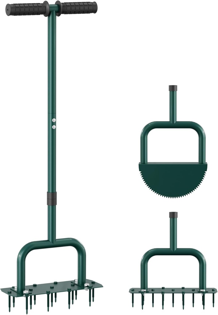 Lawn Aerator Tool and Edger Tool, 2 in 1 Lawn Tool Set, Manual Grass Aerator, Half Moon Edger with Rubber Handle for Garden Maintenance, Grass Aeration
