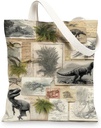 Dinosaur Canvas Tote Bags, Vintage Illustration Reusable Grocery Bags, Classic Botanical Lightweight Washable Shoulder Stra
