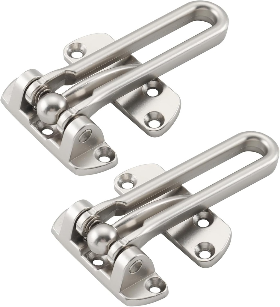 WellMade Swing Bar Door Lock Latch, Door Security Latch for Kids Safety and Home Security, Reinforcement Door Latch Guard Clasp（Satin Nickel，2 Pack)