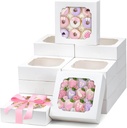 Moretoes 45pcs Bakery Boxes, 8x8x2.5 Inches Cookie Boxes with Window Treat Container for Pie, Strawberry Chocolate, Cakes, Pastries
