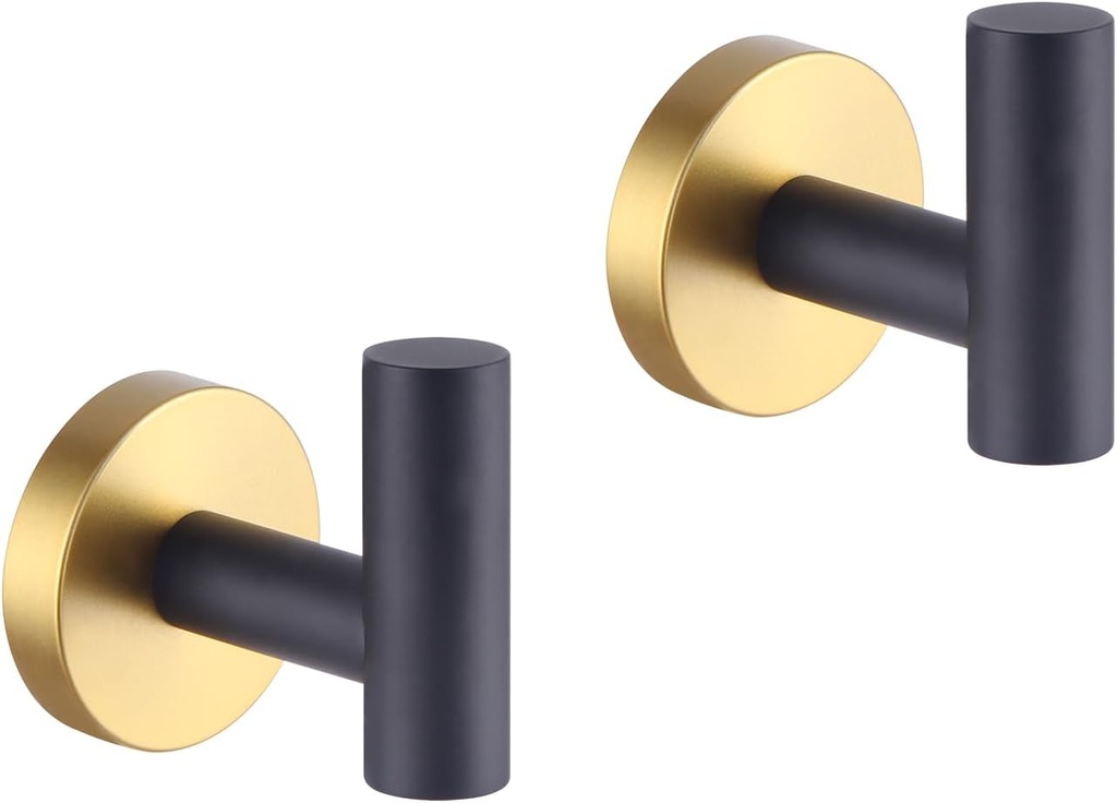 GERZWY Stainless Steel Towel Hook Robe Hook Coat Hook Heavy Duty Wall Mounted Luxury Hooks for Bathroom Hotel 2 Pack (Black & Gold) AG1107B-BD