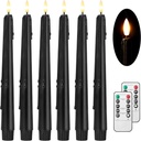 Black Flameless Taper Candles with Remote and Timer - 9.65 Inch Real Wax LED Candlesticks - Wax Drip Battery Operated Halloween Taper Candles with 3D Flickering Flame Halloween Decor, 6 Pack