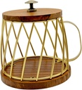 Coffee Pod Holder Basket Metal Wooden Capsule Holder for Home Office Bar Accessories Cafe Kitchen Counter, Gold