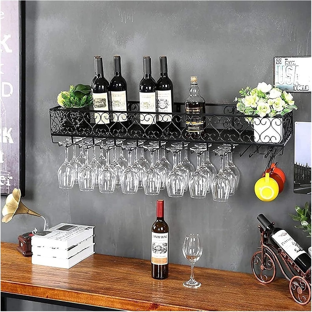 Bottles Wine Rack and Glass Holder Wrought Iron Wall Mounted Goblet Holder Large-Capacity Storage Suitable for Home Wine Cellar Bar Wine Show Wine Rack