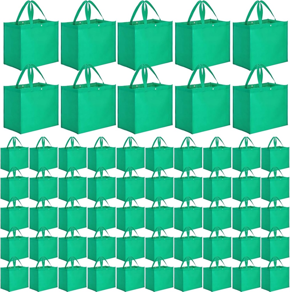 Zhehao 60 Pcs Reusable Grocery Bags Bulk Large Foldable Shopping Tote Bags Non Woven with Handle and Plastic Button