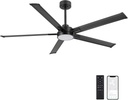 ELEHINSER 60" Smart Ceiling Fan with Light, Remote/APP Control, Dimmable LED Lights, 6-Speed DC Motor, 5 Aluminum Blades Industrial Ceiling Fans Compatible with Alexa, Google Assistant Black
