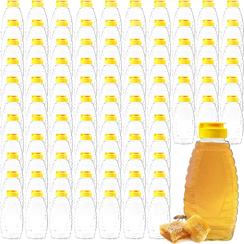 120 Pack 16oz Clear Food Grade Plastic Honey Bottles, Refillable Squeeze Honey Jars with Flip-Top Lids, Leakproof Honey Dispenser Containers for Storing and Dispensing